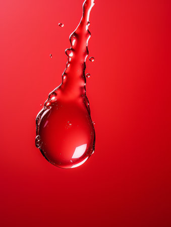 Crystal clear water drip splash on red background AIの素材