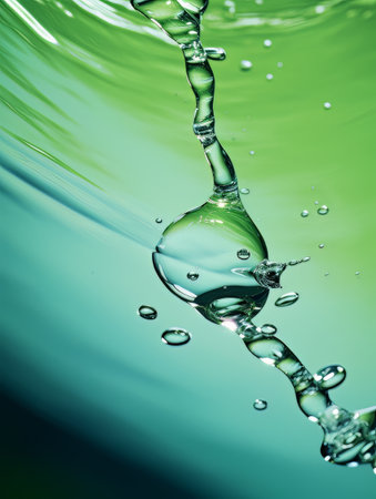 Crystal clear water drip splash on green background AIの素材