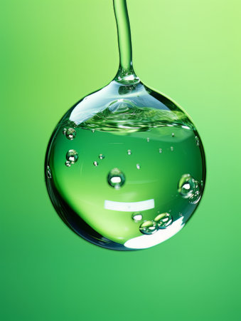 Crystal clear water drip splash on green background AIの素材