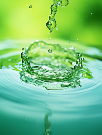 Crystal clear water drip splash abstract form on green background AIの素材
