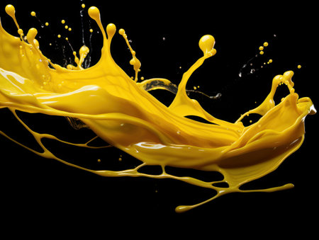 yellow paint splash on black backgroundの素材