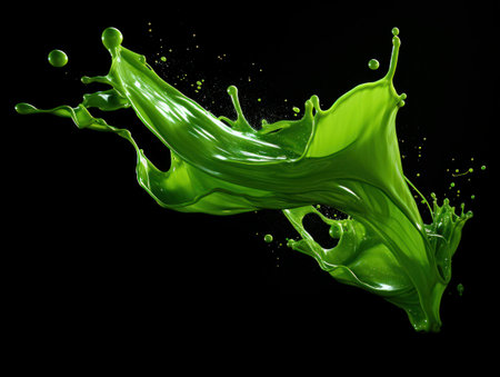 green paint splash on black backgroundの素材