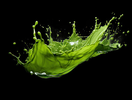 green paint splash on black backgroundの素材