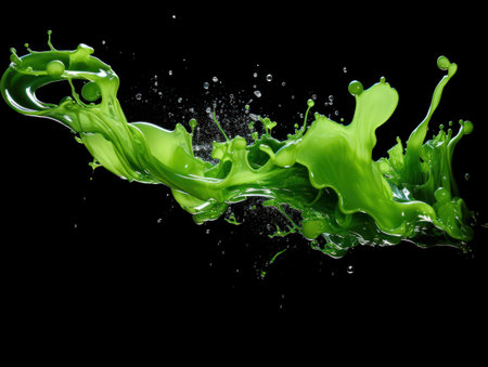green paint splash on black backgroundの素材