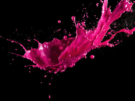 magenta paint splash on black backgroundの素材