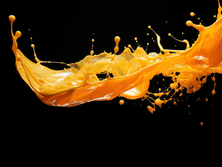 orange paint splash on black backgroundの素材