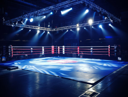 Epic empty boxing ring in the spotlight on the fight night AIの素材