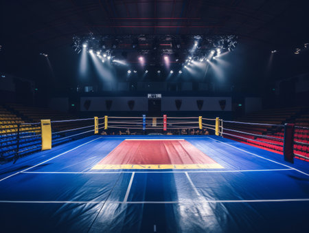 Epic empty boxing ring in the spotlight on the fight night AIの素材