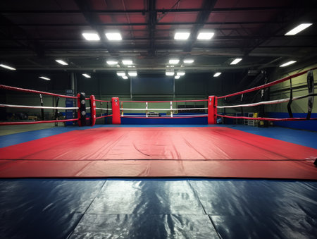 Epic empty boxing ring in the spotlight on the fight night AIの素材