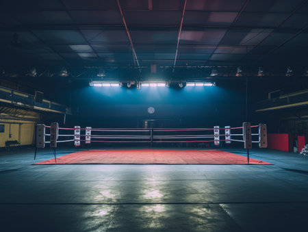 Epic empty boxing ring in the spotlight on the fight night AIの素材