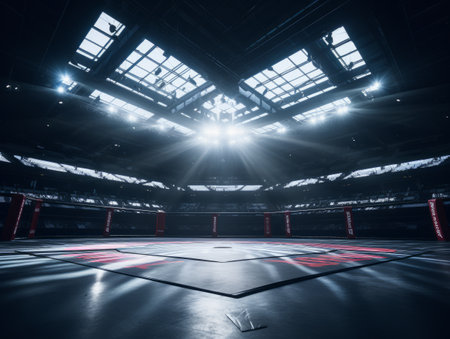 Epic empty ring for fights without rules and MMA in the spotlight on the fight night AIの素材