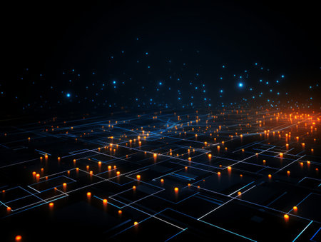 Abstract sci-fi blue and orange background, concept of digital future., AIの素材