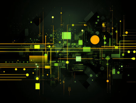 Abstract sci-fi green and yellow background, concept of digital future., AIの素材
