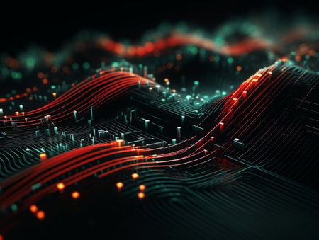 Abstract sci-fi green and red 3D background, concept of digital future., AIの素材