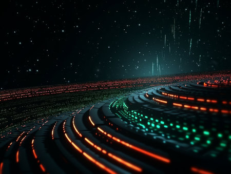 Abstract sci-fi green and red 3D background, concept of digital future., AIの素材