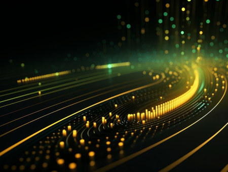 Abstract sci-fi green and yellow 3D background, concept of digital future., AIの素材