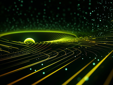 Abstract sci-fi green and yellow 3D background, concept of digital future., AIの素材