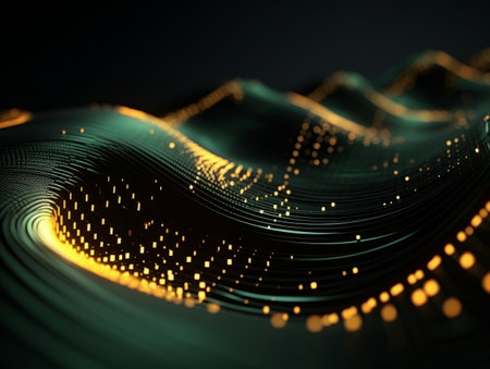 Abstract sci-fi green and yellow 3D background, concept of digital future., AIの素材