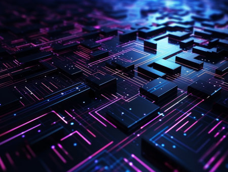 Abstract sci-fi blue and purple 3D background, concept of digital future., AIの素材