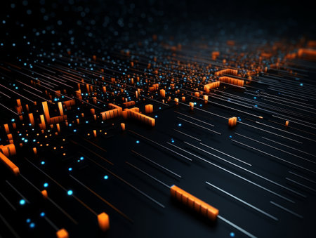 Abstract sci-fi blue and orange 3D background, concept of digital future., AIの素材