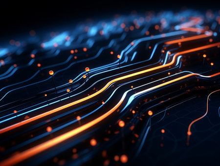 Abstract sci-fi blue and orange 3D background, concept of digital future., AIの素材
