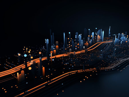 Abstract sci-fi blue and orange 3D background, concept of digital future., AIの素材