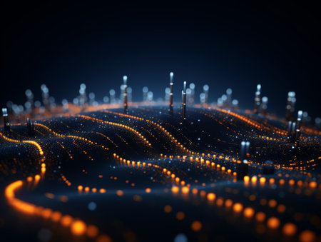 Abstract sci-fi blue and orange 3D background, concept of digital future., AIの素材