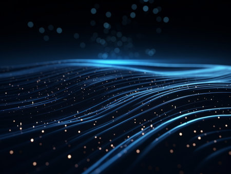 Abstract sci-fi blue 3D waves, concept of digital future., AIの素材