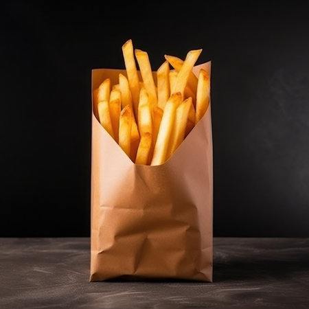 French fries in a paper bag on black background isolated AIの素材