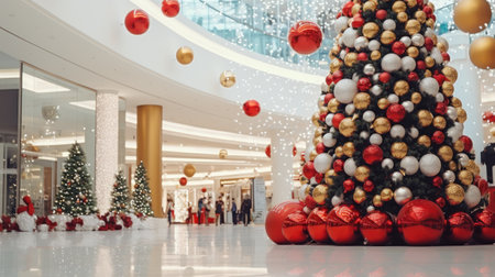 Shopping center on Christmas Eve AIの素材