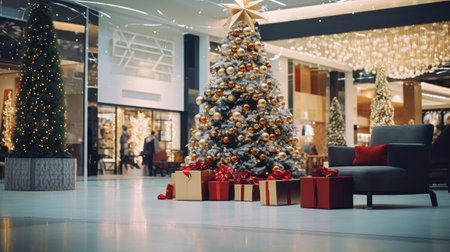 Shopping center on Christmas Eve AIの素材