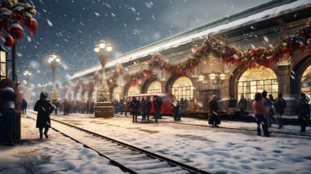 Festive Christmas atmosphere at the Railway Station, AIの素材