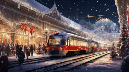 Festive Christmas atmosphere at the Railway Station, AIの素材