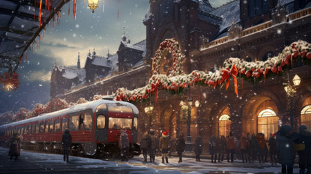 Festive Christmas atmosphere at the Railway Station, AIの素材