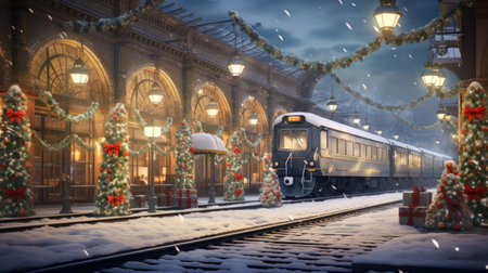 Festive Christmas atmosphere at the Railway Station, AIの素材