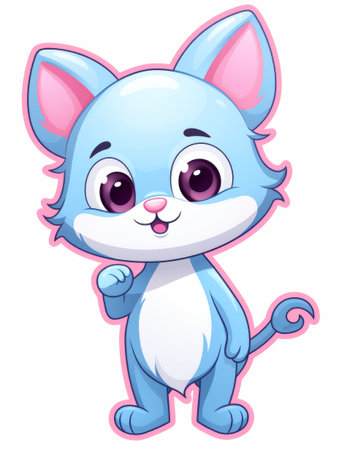 Cartoon sticker cute blue kitten, AIの素材