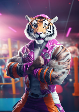 Cartoon tiger in the gym, AIの素材
