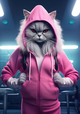 Cartoon cat in the gym, AIの素材