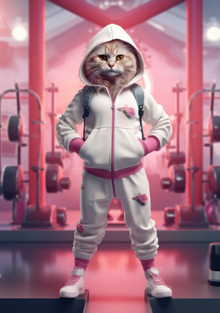 Cartoon cat in the gym, AIの素材
