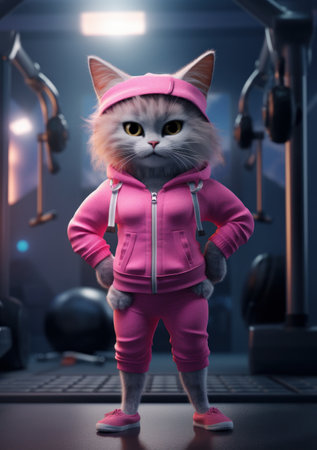 Cartoon cat in the gym, AIの素材