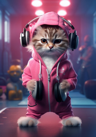 Cartoon cat in the gym, AIの素材