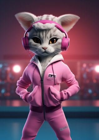 Cartoon cat in the gym, AIの素材