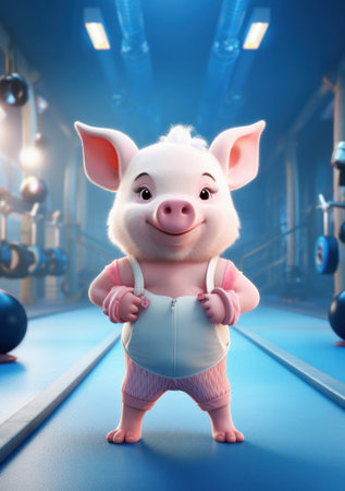 Cartoon pig in the gym, AIの素材