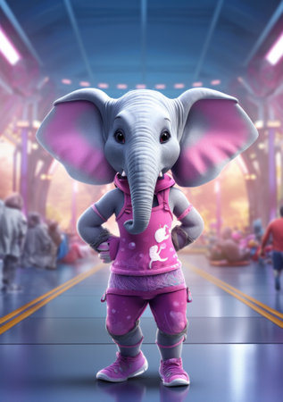 Cartoon sporty elephant training in the gym, AIの素材