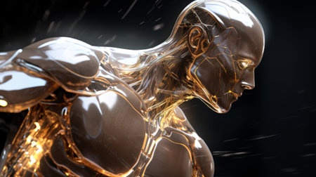 High-tech robot with energy in the form of lightning, AIの素材