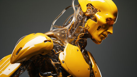 High-tech robot with energy in the form of lightning, AIの素材