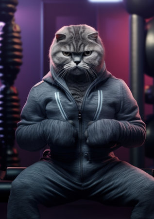 Cartoon epic cat in the gym, AIの素材
