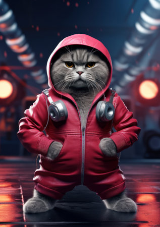 Cartoon epic cat in the gym, AIの素材