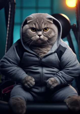 Cartoon epic cat in the gym, AIの素材