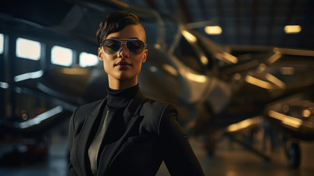 African American woman in business suit and sunglasses, success concept. AIの素材